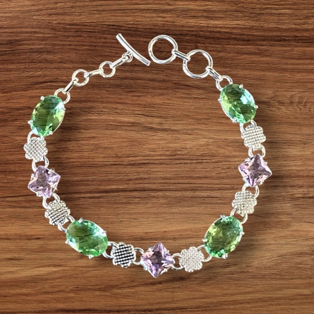 NWT Handmade Period Pink Topaz Simulated Stone Silver Overlay Bracelet